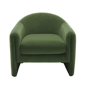 Modern Green Velvet Wood Frame Upholstered Accent Barrel Chair (Set of 1)