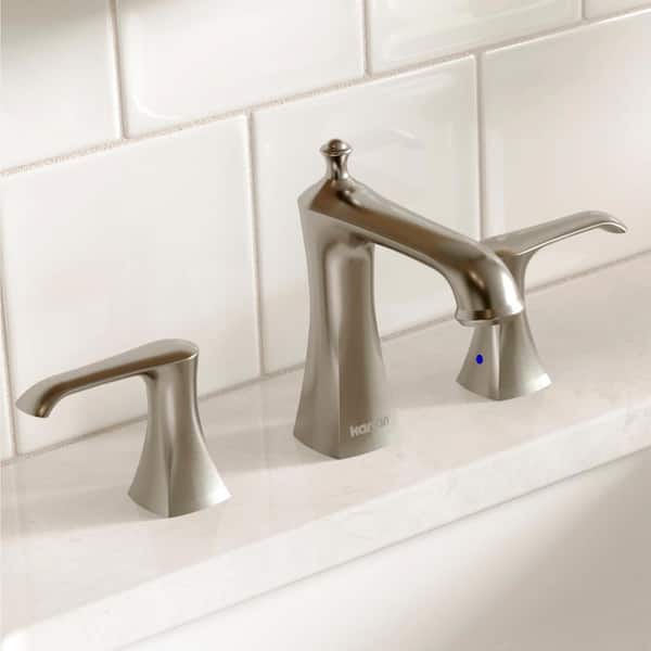 Woodburn 8 in. Widespread 2-Handle Bathroom Faucet with Matching Pop-Up Drain in Stainless Steel