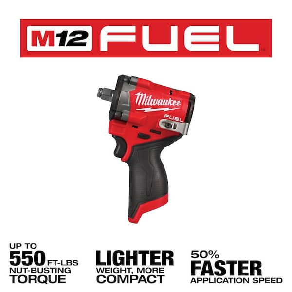 M12 FUEL 12V Lithium-Ion Brushless Cordless Stubby 1/2in. Pin Detent Impact Wrench w (2)3Ah Batteries& Metric Socket Set