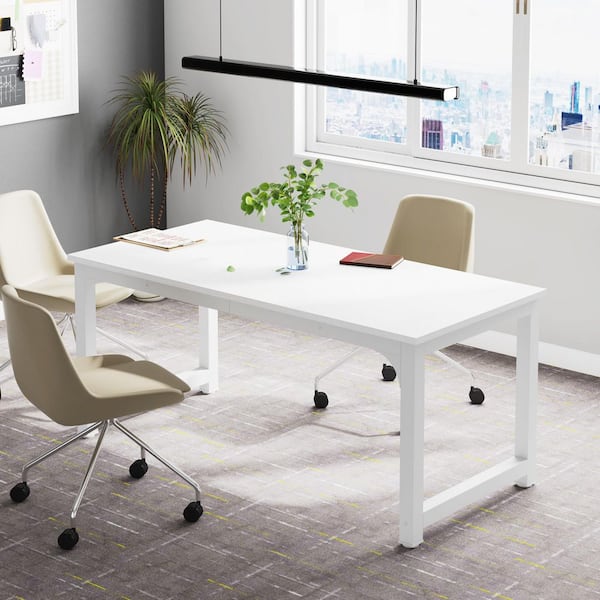 BYBLIGHT Capen 63 in. Rectangular White Particle Board Executive Desk with Large Desktop and Thicken Frame Modern for Home Office