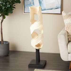 Cream White 11 in. x 40 in. Intertwined Wood Abstract Handmade Live Edge Sculpture with Black Square Base