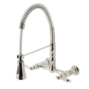 Heritage Double-Handle Wall Mount Pull Down Sprayer Kitchen Faucet in Polished Nickel