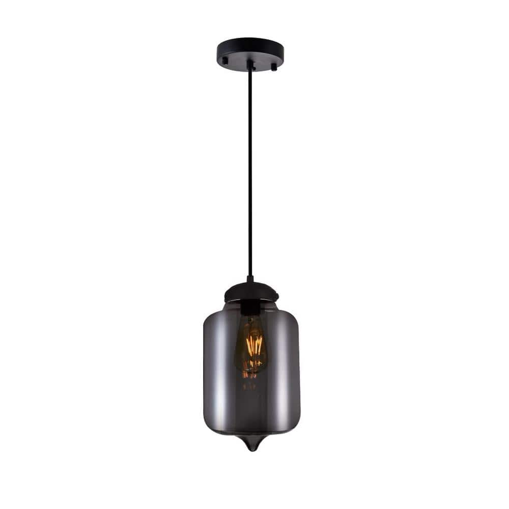 Sleek Mini Smoke Glass LED Pendant with Matte Black Base