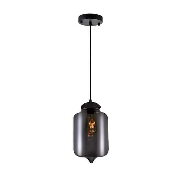 CWI Lighting Glass 1 Light Down Mini Pendant With Smoke Finish