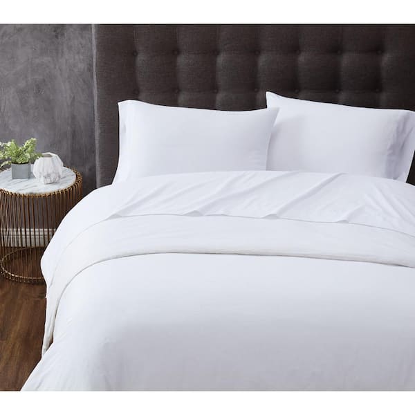 TRULY CALM Antimicrobial 4-Piece White Microfiber Queen Sheet Set
