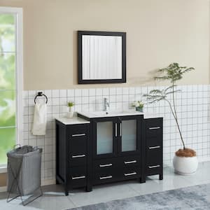 Brescia 54 in. W x 18 in. D x 36 in. H Bathroom Vanity in Espresso with Vanity Top in White with White Basin and Mirror