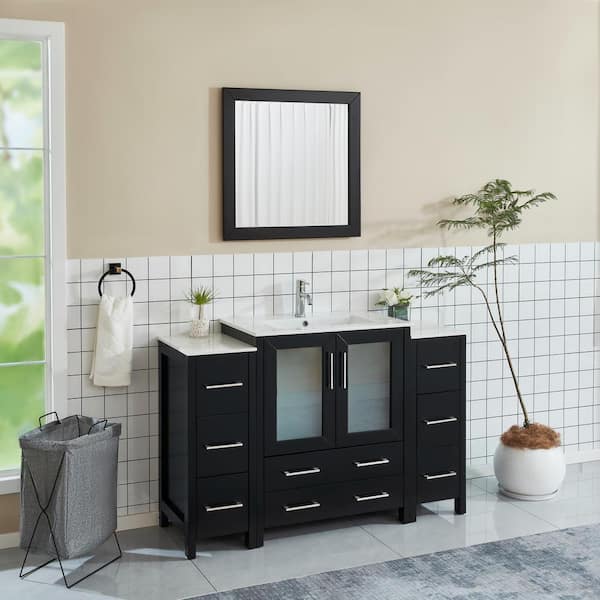 Brescia 54 in. W x 18 in. D x 36 in. H Bathroom Vanity in Espresso with Vanity Top in White with White Basin and Mirror