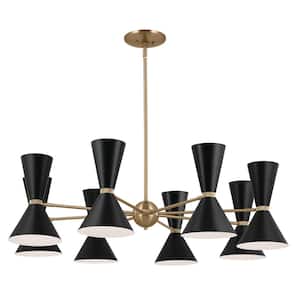 Phix 48.75 in. 16-Light Champagne Bronze and Black Mid-Century Modern Shaded Chandelier for Dining Room