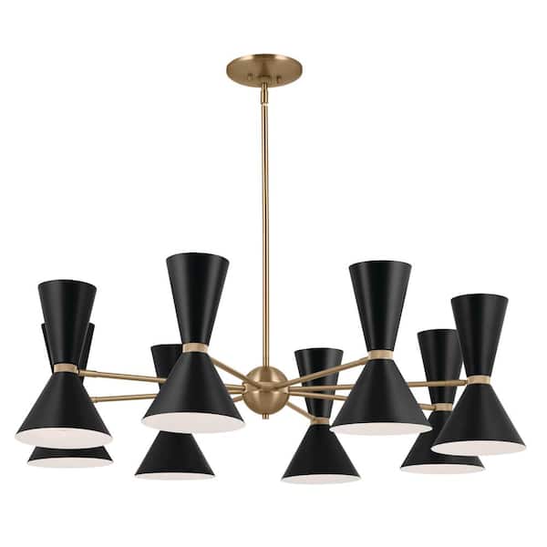 Phix 48.75 in. 16-Light Champagne Bronze and Black Mid-Century Modern Shaded Chandelier for Dining Room
