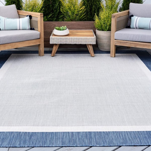 Eco Solid Border Blue 5 ft. x 8 ft. Indoor/Outdoor Area Rug