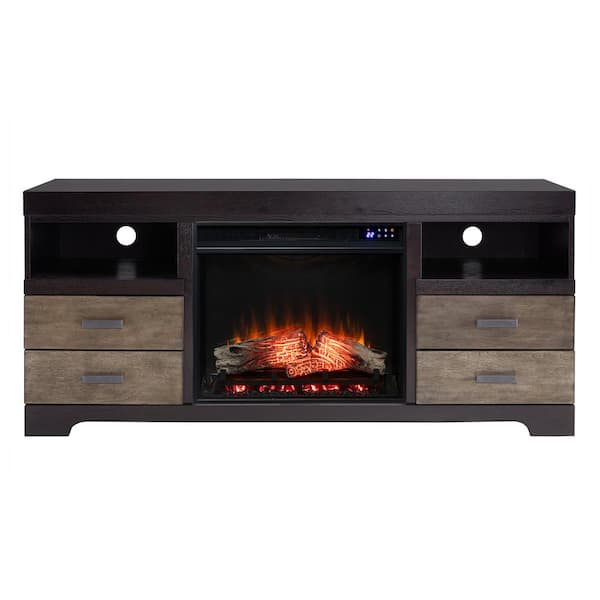 Southern Enterprises Telize 59.5 in. Media Console Electric Fireplace in Ebony