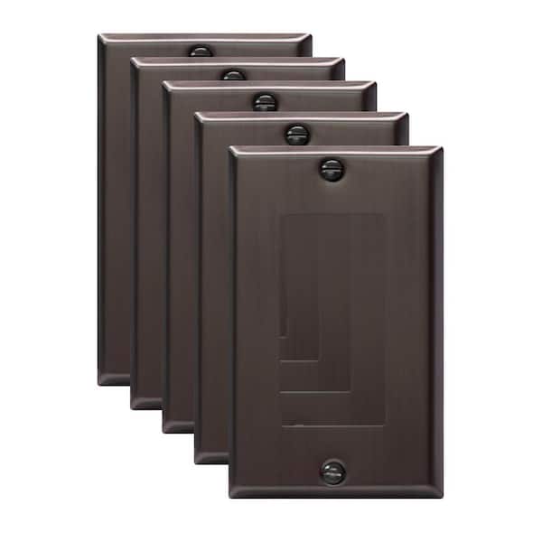 ENERLITES 1-Gang Brushed Black Decorator/Rocker Outlet Metal Wall Plate (5-Pack)