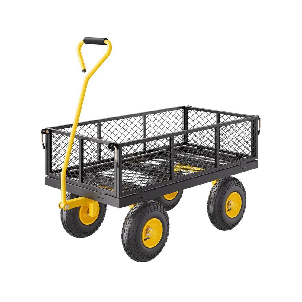 Heavy Duty Black and Yellow Steel Garden Cart with Mesh Sides