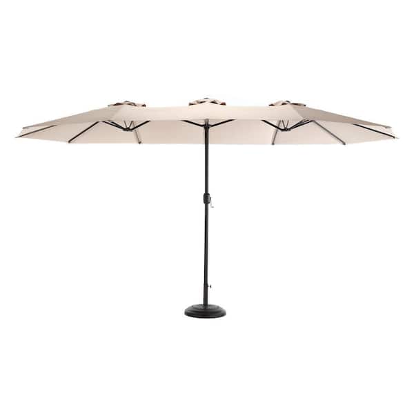 14 double sided twin patio umbrella 14 ft. Steel Rectangular Double Sided Outdoor Patio Umbrella with Crank in  Khaki (No Base) UB-24