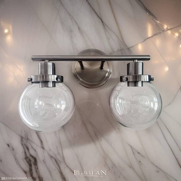 13 in. 2-Light Black Vanity Light with Clear Glass Shade for Bathroom, Living Room, Bedroom