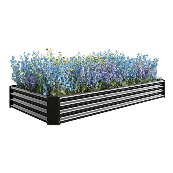 Sudzendf 7.6 ft. L x 3.7 ft. W x 1 ft. H Black Galvanized Metal Outdoor Raised Garden Bed Kit, Planter Box