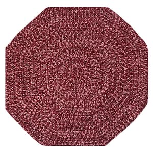 Chenille Tweed Braid Collection Burgundy & Mauve 72" Octagonal 100% Polyester Reversible Indoor Area Rug