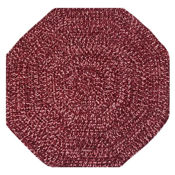 Better Trends Chenille Tweed Braid Collection Burgundy & Mauve 72" Octagonal 100% Polyester Reversible Indoor Area Rug