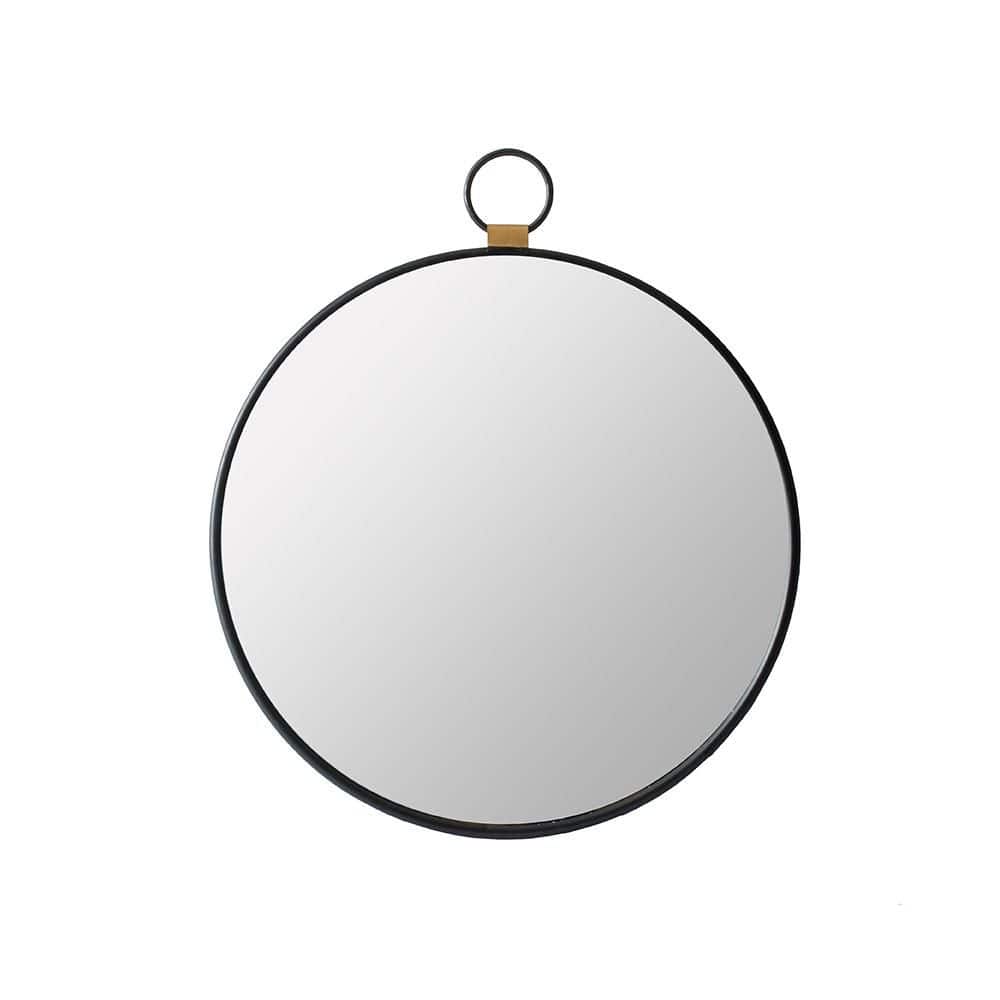 Black 24 in. W x 27.5 in. H Farmhose Round Iron Framed Mirror Wall Mirror W