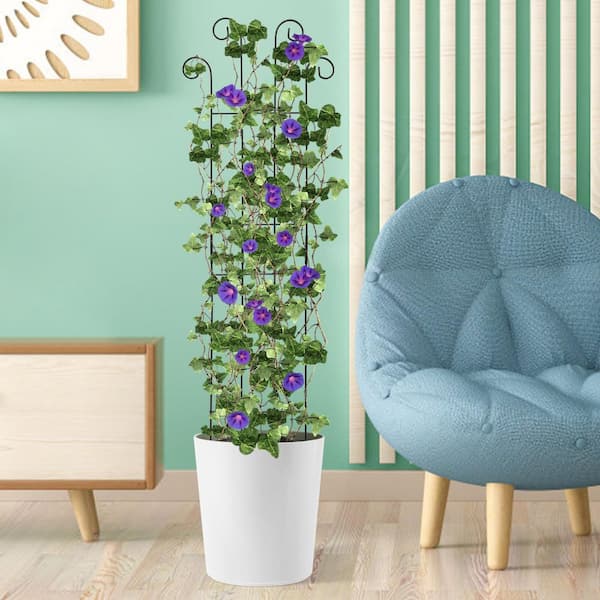 SenQWFa 32 Inch Metal Wave Shape Trellis Black for Climbing Plants