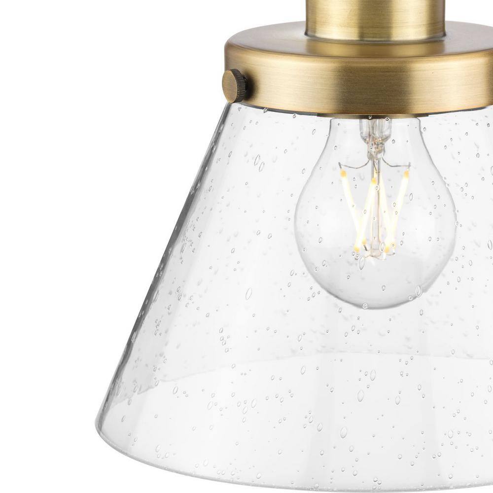 Hinton Vintage Brass Pendant Light with Seeded Glass Shade