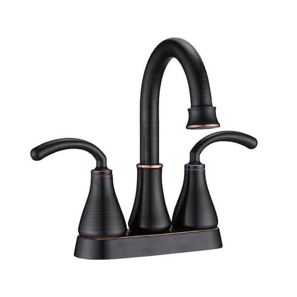 Lukvuzo 4 in. Centerset Double Handle Mid Arc Bathroom Faucet with Drain Kit Included in Oil Rubbed Bronze