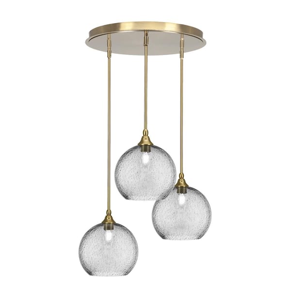 Unbranded Villa 3 Light New Age Brass Pendant, Cluster Pendant Light with 9.5 in. Smoke Bubble Glass Shades, No bulb Included