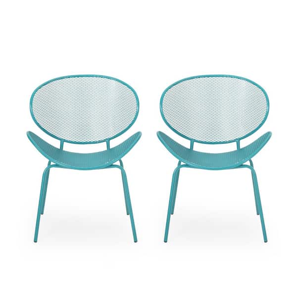 Elloree Matte Teal Metal Outdoor Patio Dining Chair (2-Pack)