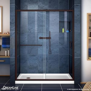 Infinity-Z 32 in. x 60 in. Semi-Frameless Sliding Shower Door in Oil Rubbed Bronze with Left Drain Shower Base in White