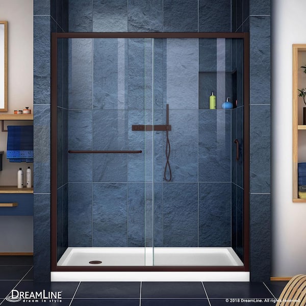 DreamLine Infinity-Z 32 in. x 60 in. Semi-Frameless Sliding Shower Door in Oil Rubbed Bronze with Left Drain Shower Base in White