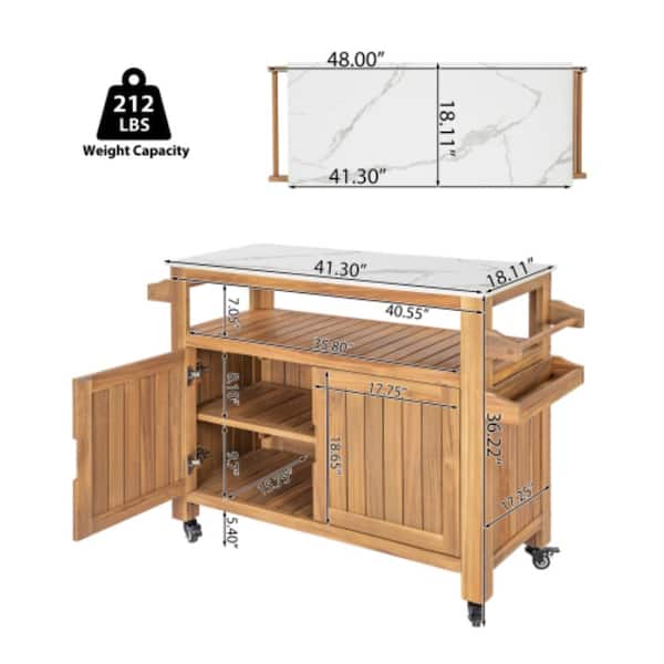 Ridstar Natural Acacia Wood Outdoor Grill Cart, BBQ Kitchen Cart