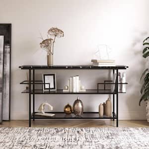 Barlow Console Unit, Black Faux Marble and Black Metal Frame