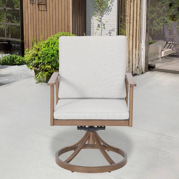 Zeus & Ruta 24.8 in. Aluminum Outdoor Dining Chair with Beige