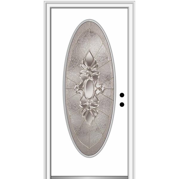 MMI Door 32 in. x 80 in. Heirlooms Left-Hand Inswing Oval Lite Decorative Painted Steel Prehung Front Door on 4-9/16 in. Frame