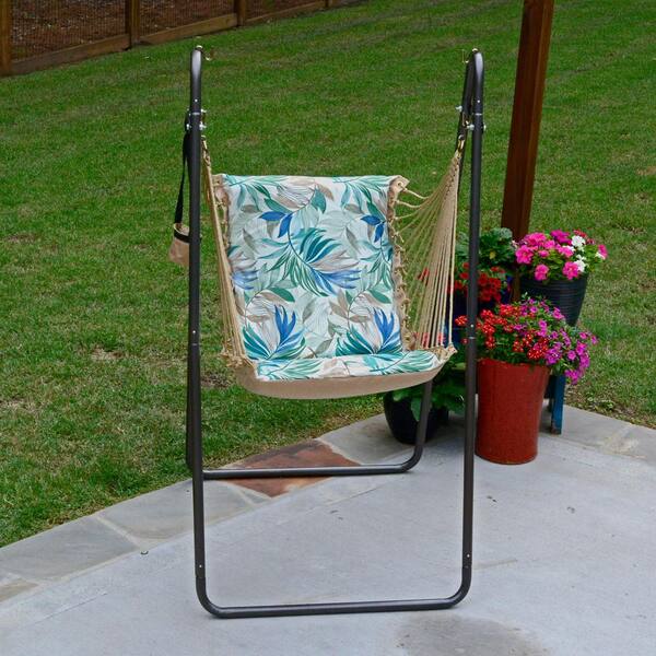Algoma Soft Comfort Hammock Swing Chair with Stand, Blue Floral