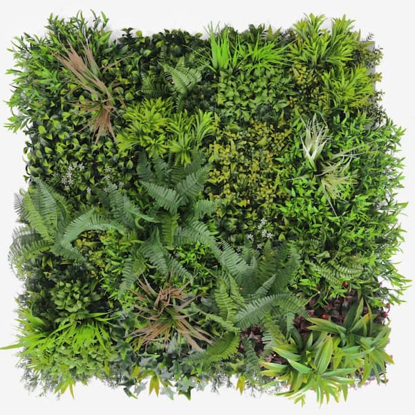 Green Smart Dekor 39.37 in. x 39.37 in. Green Bali with LED Artificial Mixed Flowers Hedge Panel
