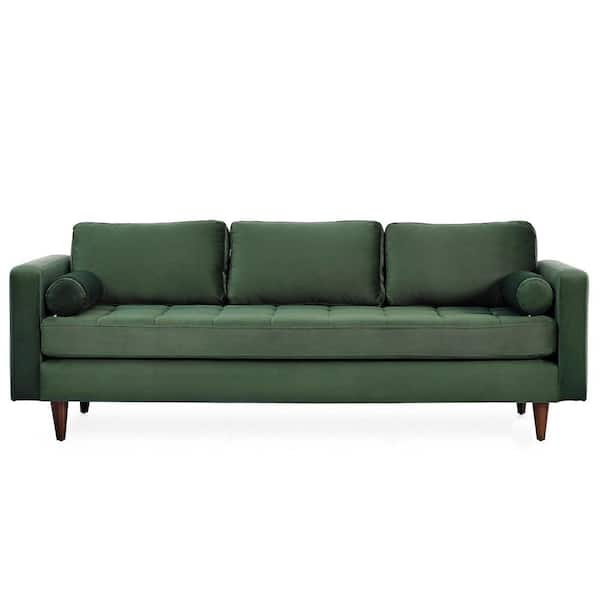 Ashcroft Furniture Co Minneapolis 85.5 in. W Square Arm Mid Century Modern Pet Friendly Velvet Living Room Straight Sofa in Dark Green