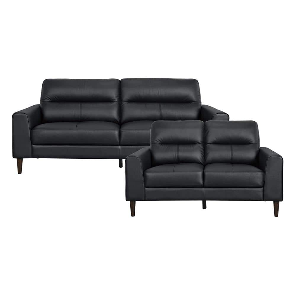 Milford 76 in. W. Straight Arm Leather Rectangle 2-Piece Living Room Sofa S