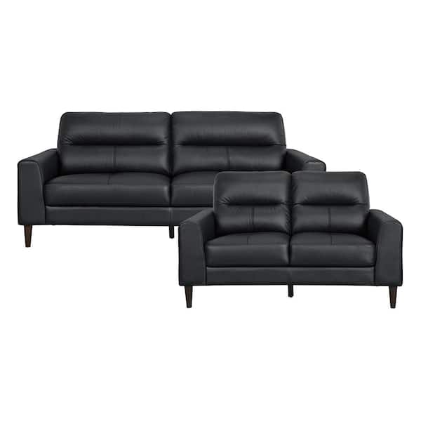 Lazzara Milford 76 in. W. Straight Arm Leather Rectangle 2-Piece Living Room Sofa Set in Black