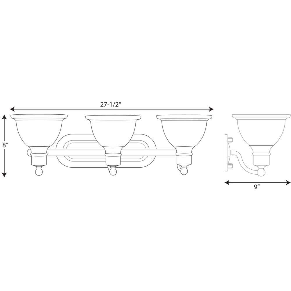 Polished Chrome 3-Light Bath Vanity with Etched Glass Shades