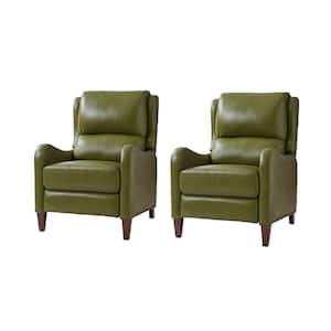 Hyde Modern Retro Olive Genuine Leather Wingback Recliner Upholstery Armchair With Nail Head Trim (Set of 2)