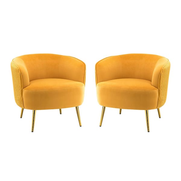 JAYDEN CREATION Sarpedon Mustard Barrel Chair with Metal Legs (Set of 2)