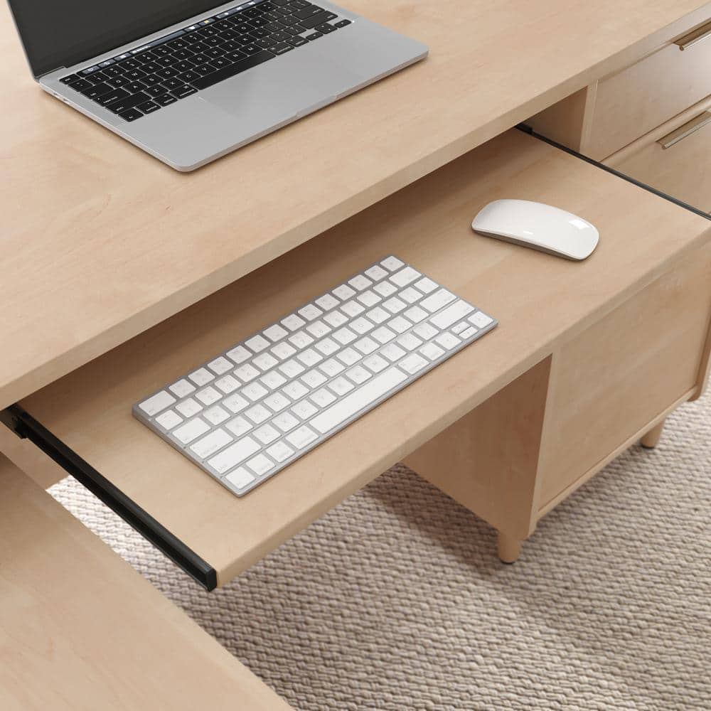 Clifford Natural Maple L-Shaped Computer Desk with Keyboard Tray and Filing Cabinet