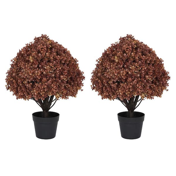 2 ft. Artificial Fake Autumn Fall Decor Boxwood Fall Topiary Ball Tree (2-Pack)