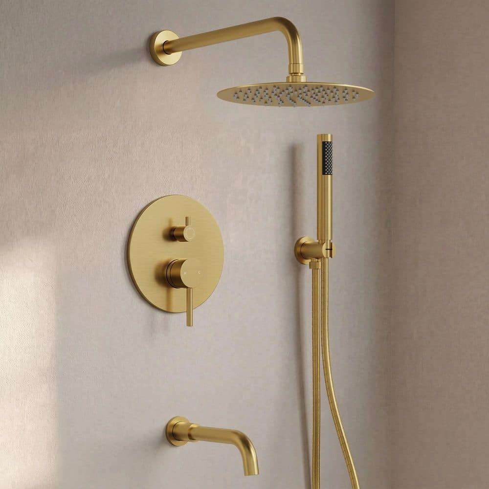 GRANDJOY 10 in. 3-Spray Wall Mount Round High Pressure Dual Fixed