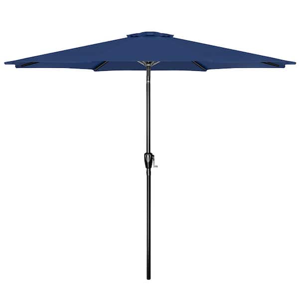 Unbranded Outdoor 10 ft. Steel Market Patio Umbrella with Push Button Tilt Crank system Dark Blue