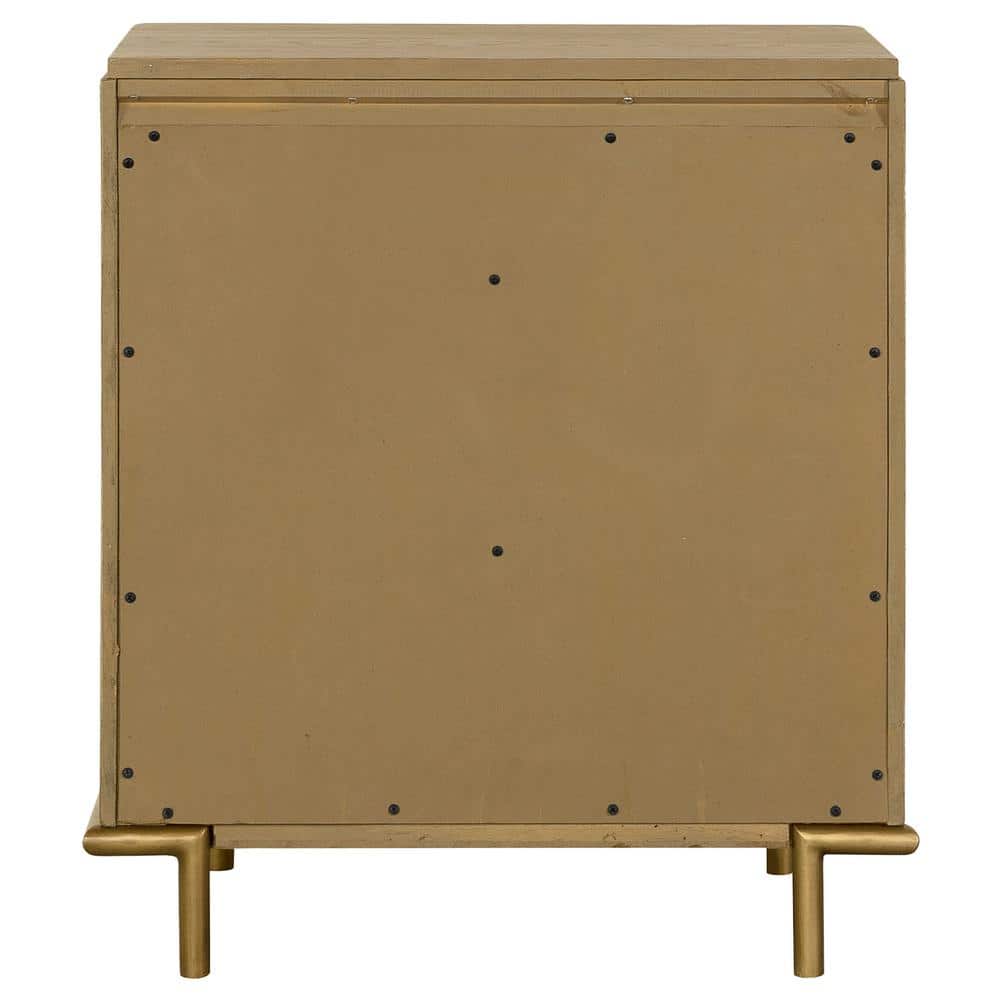 Arini Sand Wash 3-Drawer Nightstand with Brass Knobs