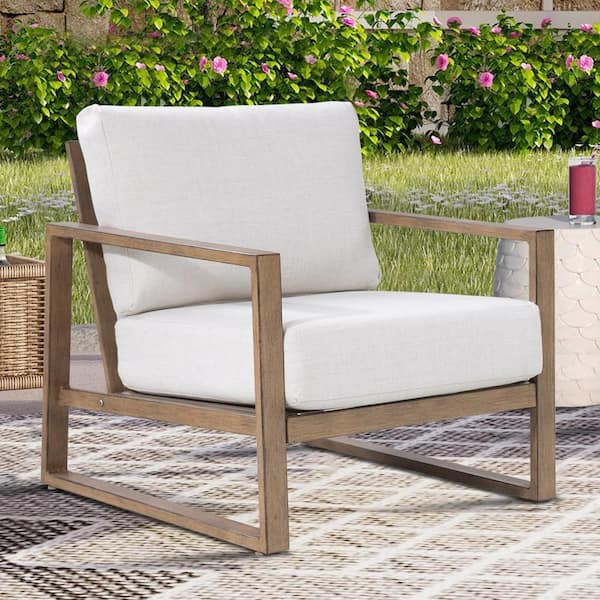 PEAK HOME FURNISHINGS Hamarto Aluminum Patio Conversation Set Outdoor Lounge Chair with Warm White Cushion (1-Piece)
