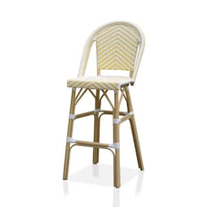 Janele 46.5 in. Yellow and Natural Tone High Back Metal 30 in. Bar Chair (Set of 2)