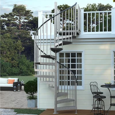 Reroute Galvanized Exterior 60in Diameter, Fits Height 127.5in - 142.5in 2 42in Tall Platform Rails Spiral Staircase Kit